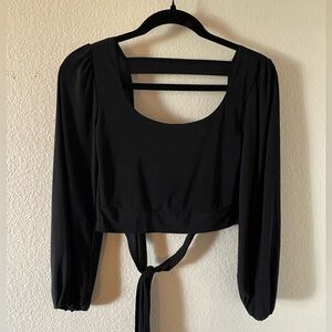 21 Saints Black Lightweight Long-Sleeve Open Back Crop Top
